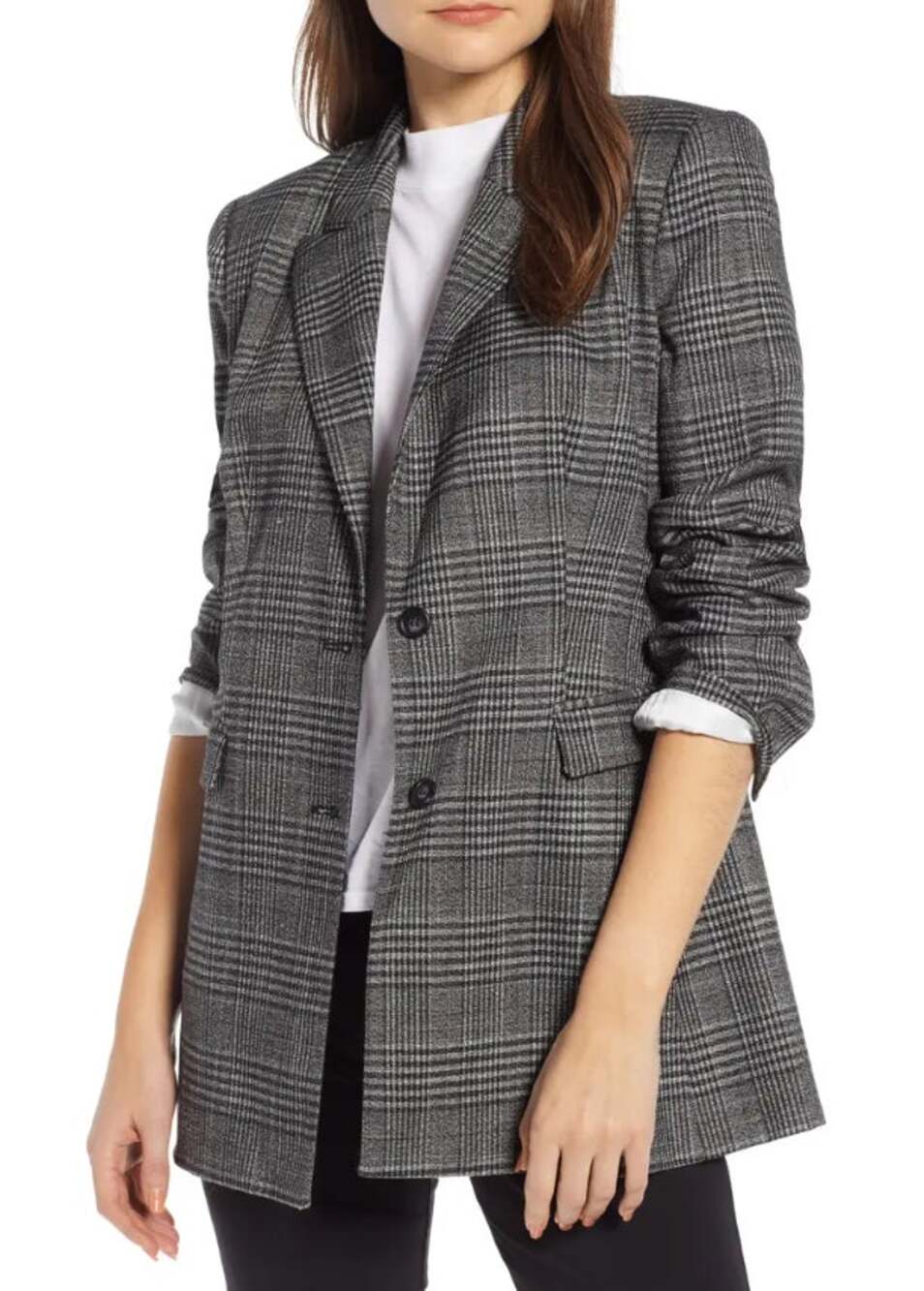 Something Navy Jacket Womens Medium Glen Plaid Oversized Blazer Preppy Academia